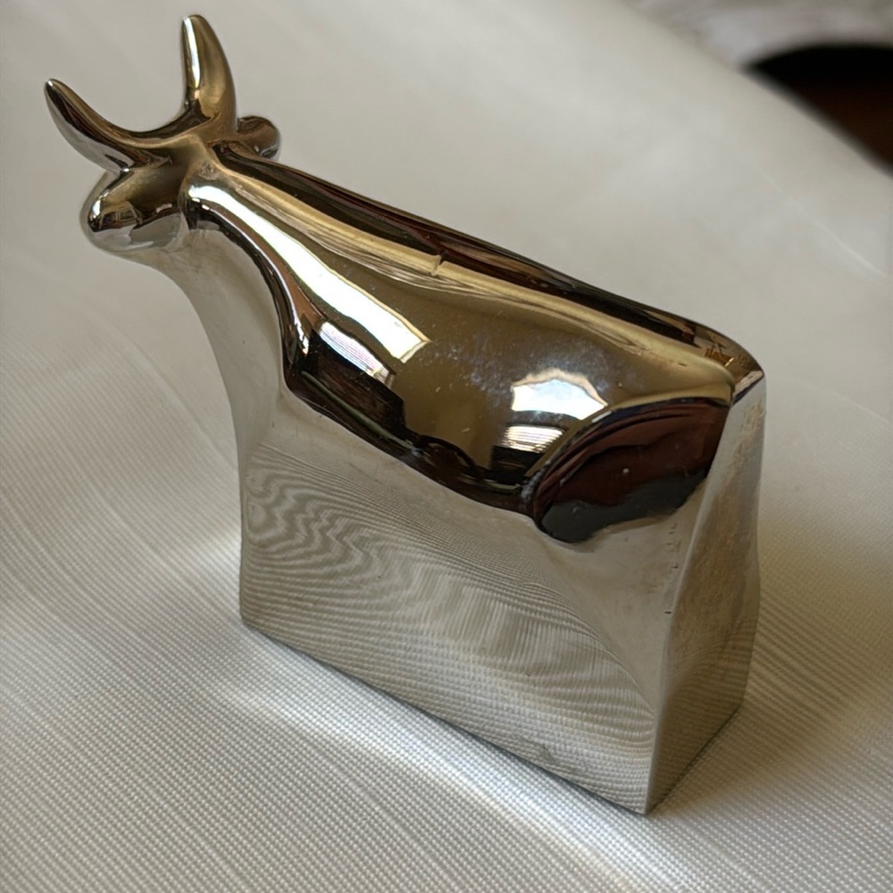 Vtg Swedish Silver Plated Bull figurine by Gunnar Cyren Dansk GC Paper Weight